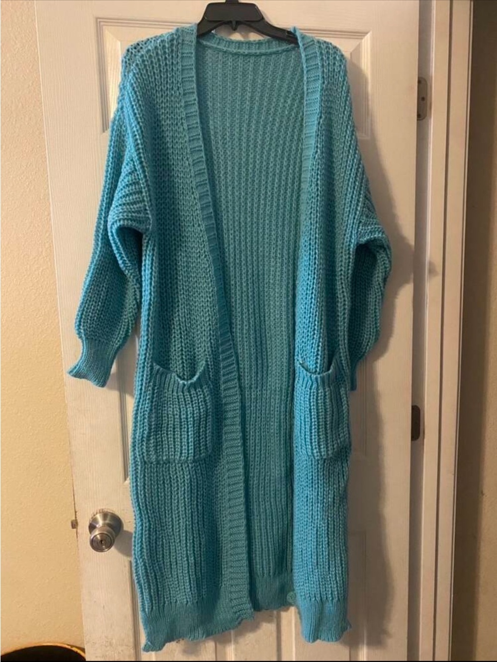 Turquoise Long Knit Cardigan Sweater